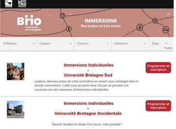 La page d&#039;accueil du catalogue des immersions.