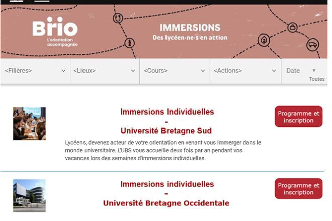 La page d'accueil du catalogue des immersions. La page d'accueil du catalogue des immersions.